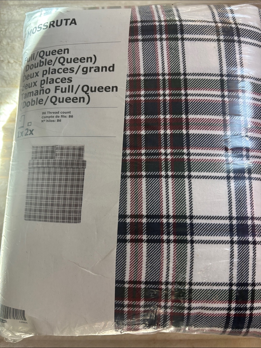IKEA Mossruta Duvet Cover - White, Black & Red Plaid (Full/Queen)